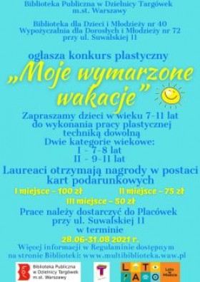 Konkurs Plastyczny „Moje wymarzone wakacje” w Bibliotece na Targówku