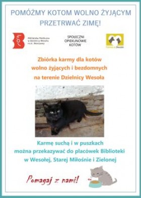 Zbiórka karmy dla kotów w Bibliotece w Wesołej