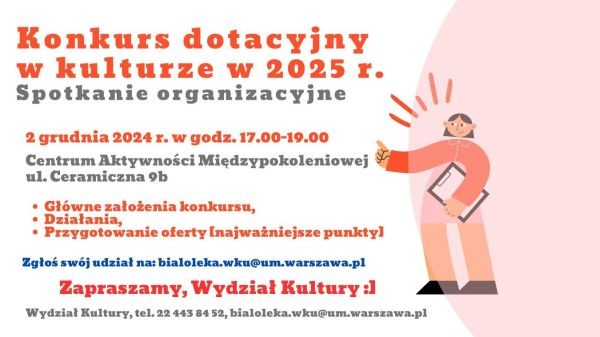 Konkurs dotacyjny w kulturze w 2025 r. - spotkanie na Białołęce